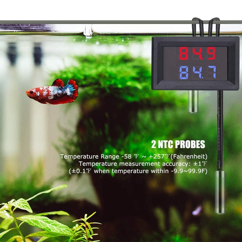 IS Icstation Digital Thermometer, Car Auto Temperature Gauge Sensor, DC 4-28V Fahrenheit Dual Display, Monitor with 2 NTC Waterproof Probes for Aquarium Vehicle Fish Tank - Image 4